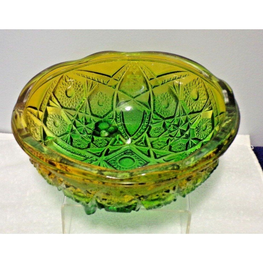 Vintage Carnival Glass‎ Yellow & Green Footed Candy Dish